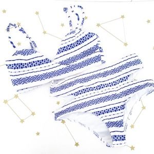 Beach Riot • Blue White Striped High Waisted Whitney Bikini Set